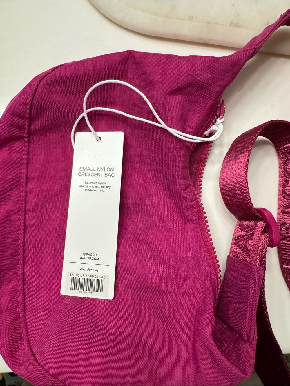BAGGU Small Nylon Crescent Bag - Deep Fuchsia - Picture 8 of 8
